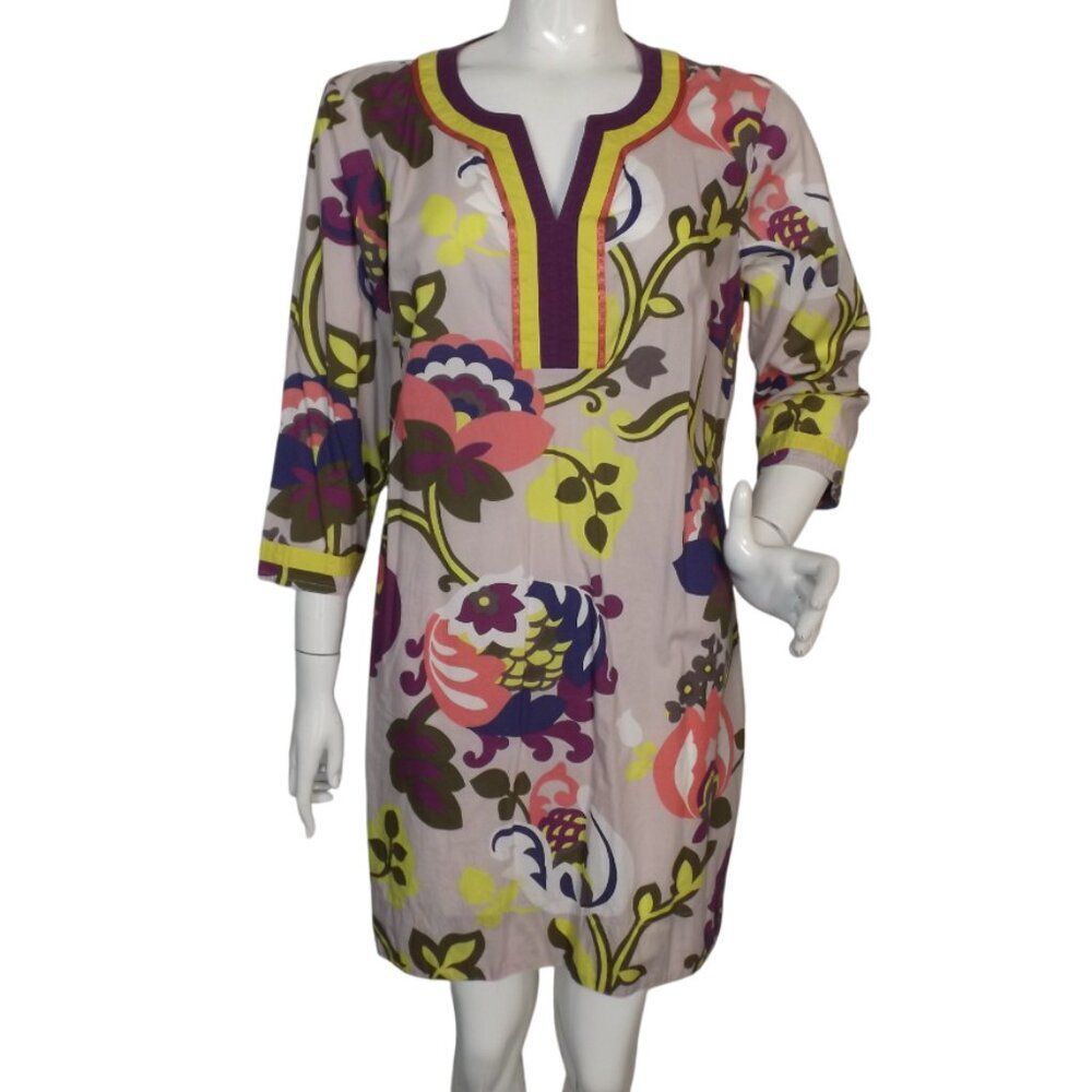 BODEN Dress, 14, Multicolor floral, Short, 3/4 sleeve, Split neck, Lightweight